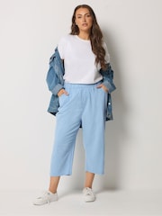 Yours Curve Blue Cool Cotton Cropped Trousers - Image 2 of 5