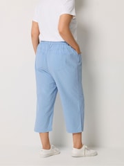 Yours Curve Blue Cool Cotton Cropped Trousers - Image 3 of 5