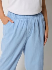 Yours Curve Blue Cool Cotton Cropped Trousers - Image 4 of 5