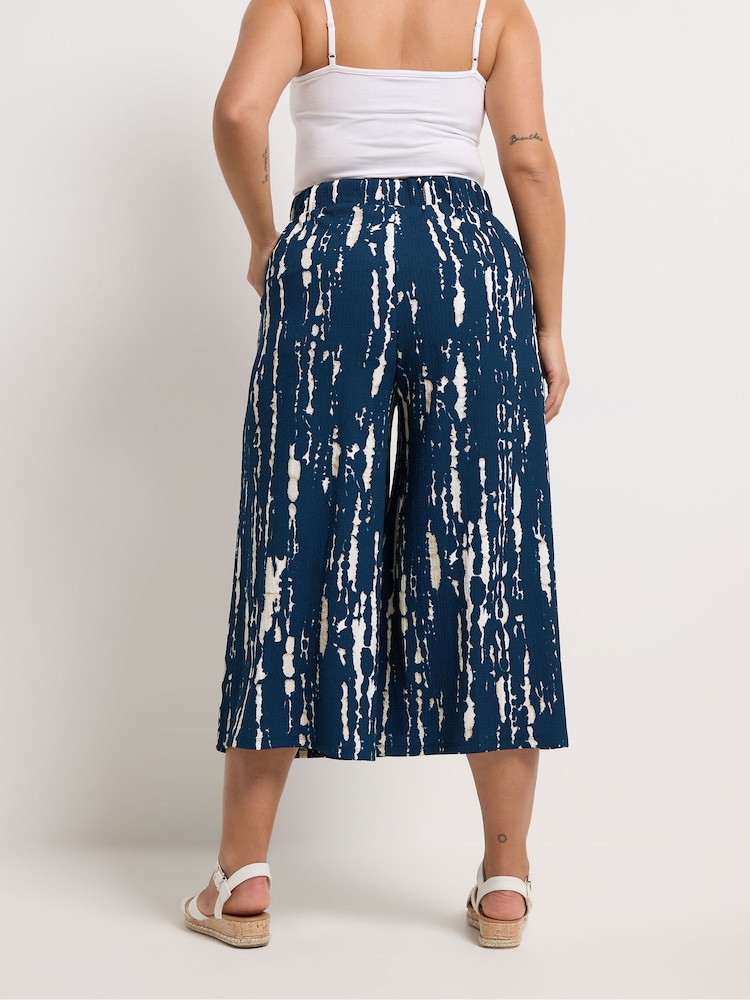 Yours Curve Blue Abstract Wide Leg Trousers - Image 1 of 5