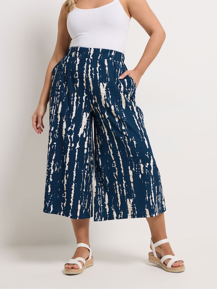 Yours Curve Blue Abstract Wide Leg Trousers - Image 2 of 5