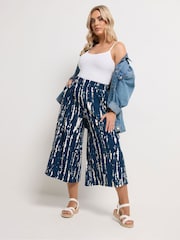 Yours Curve Blue Abstract Wide Leg Trousers - Image 3 of 5