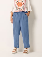Yours Curve Blue Chambray Barrel Trousers - Image 1 of 5