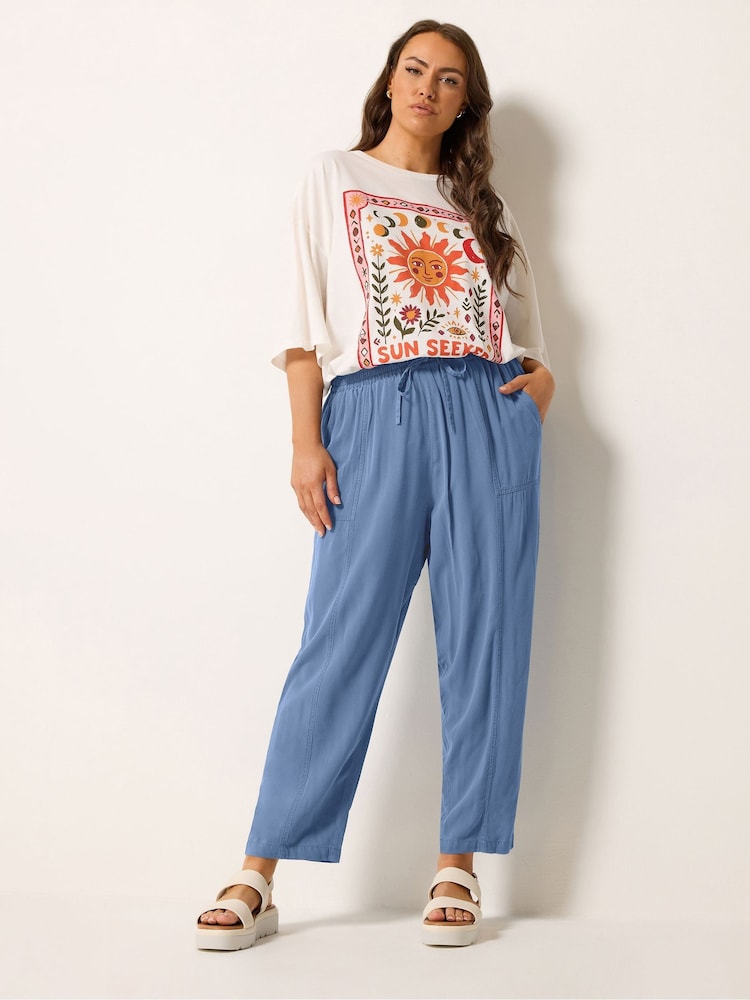 Yours Curve Blue Chambray Barrel Trousers - Image 2 of 5 Yours Curve Blue Chambray Barrel Trousers - Image 2 of 5