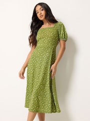 PixieGirl Petite Green Ditsy Sweetheart Neck Midaxi Dress - Image 1 of 5