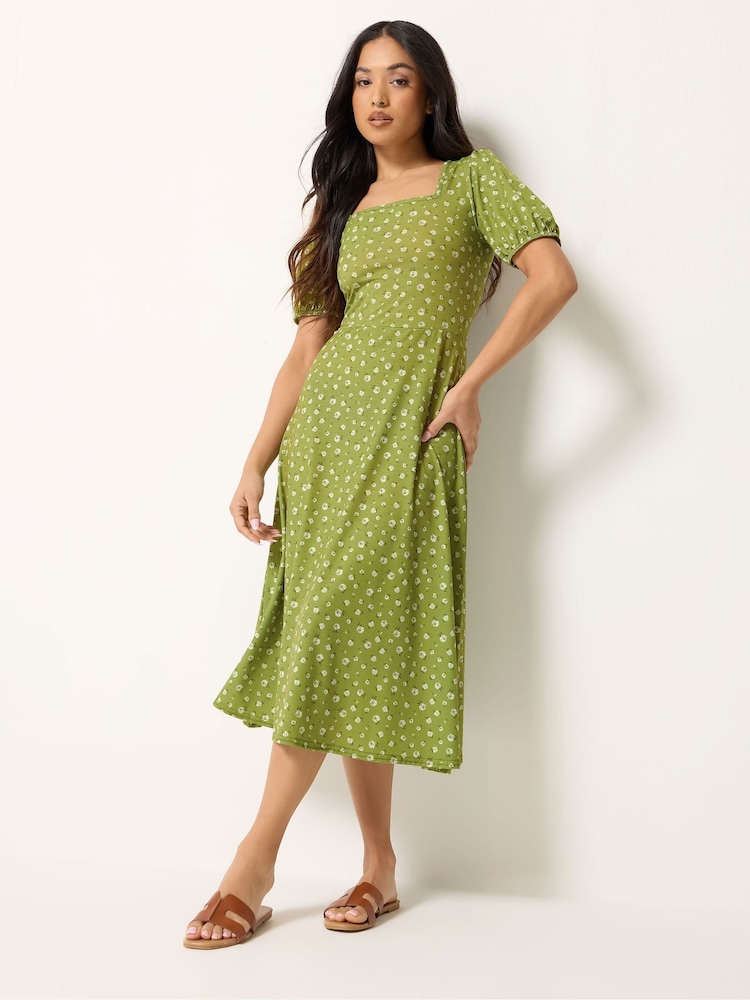 PixieGirl Petite Green Ditsy Sweetheart Neck Midaxi Dress - Image 2 of 5