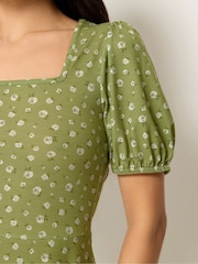 PixieGirl Petite Green Ditsy Sweetheart Neck Midaxi Dress - Image 4 of 5