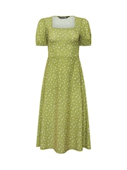 PixieGirl Petite Green Ditsy Sweetheart Neck Midaxi Dress - Image 5 of 5