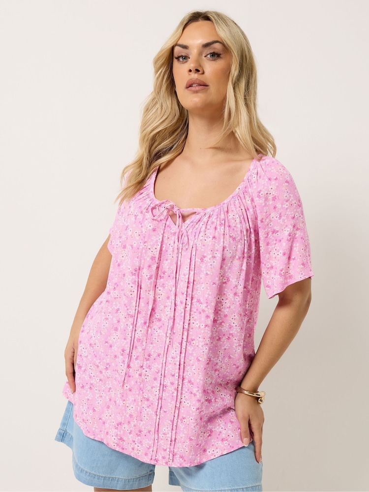 Yours Curve Light Pink Boho Pintuck Blouse - Image 1 of 6 Yours Curve Light Pink Boho Pintuck Blouse - Image 1 of 6