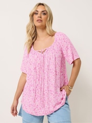 Yours Curve Light Pink Boho Pintuck Blouse - Image 2 of 6