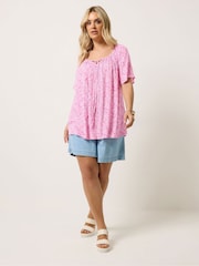 Yours Curve Light Pink Boho Pintuck Blouse - Image 3 of 6