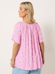 Yours Curve Light Pink Boho Pintuck Blouse - Image 4 of 6