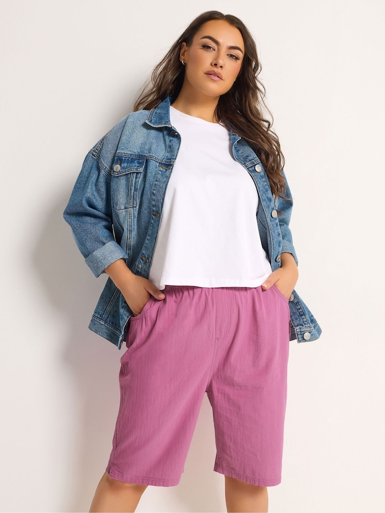 Yours Curve Pink Cool Cotton Shorts - Image 1 of 5 Yours Curve Pink Cool Cotton Shorts - Image 1 of 5