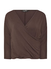 PixieGirl Petite Brown 3/4 Sleeve Wrap Top - Image 5 of 5