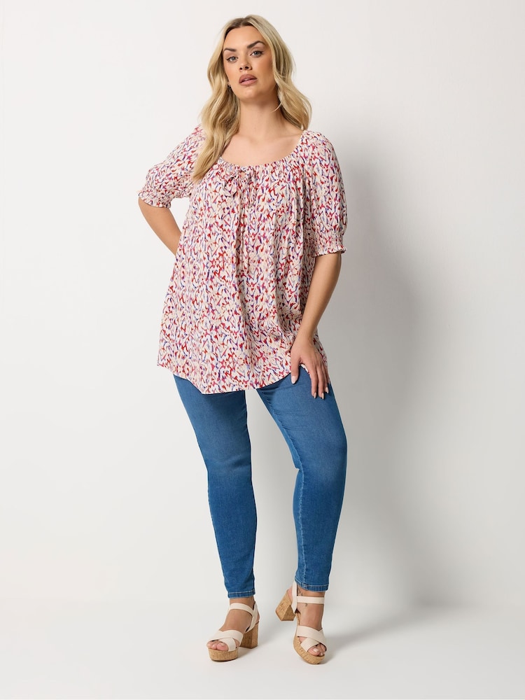 Yours Curve Cherry Red Boho Blouse - Image 2 of 5