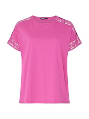 Yours Curve Pink Crochet Sleeve Boxy T-Shirt - Image 5 of 5