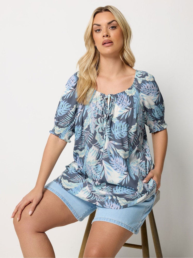 Yours Curve Blue Boho Blouse - Image 1 of 6 Yours Curve Blue Boho Blouse - Image 1 of 6
