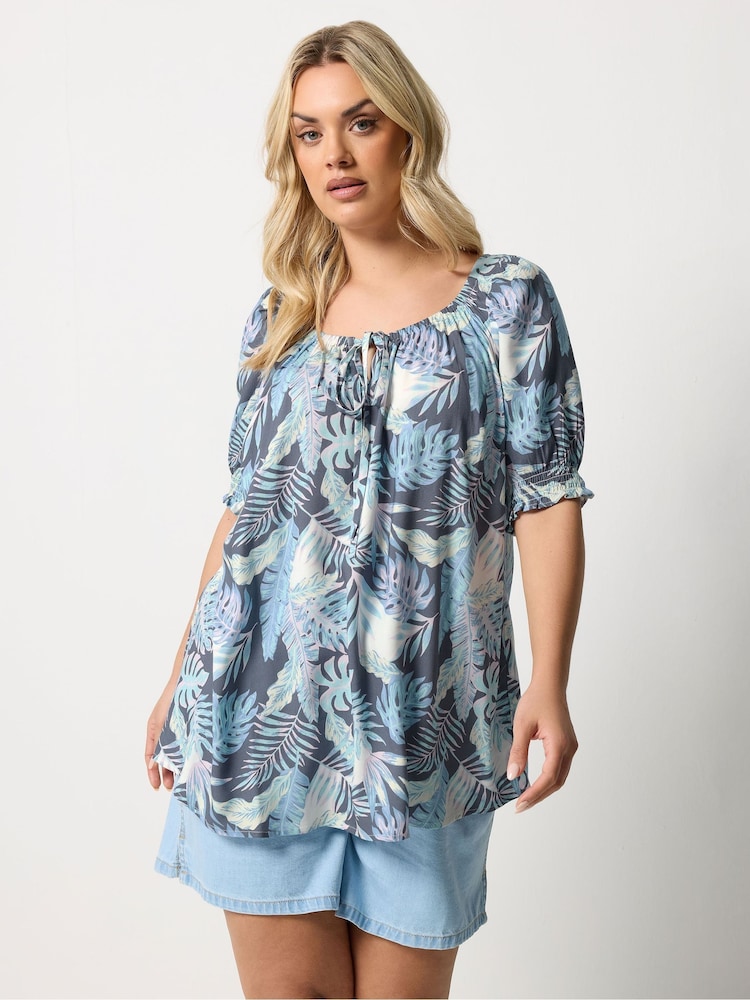 Yours Curve Blue Boho Blouse - Image 2 of 6 Yours Curve Blue Boho Blouse - Image 2 of 6