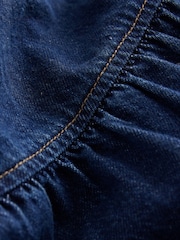 Dark Blue V-Neck Puff Sleeve Maxi Denim Dress - Image 7 of 8