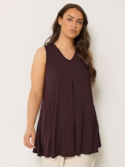 Yours Curve Brown Pleated Front Vest Top - Image 1 of 5