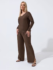 Yours Curve Brown Limited Textured Lace Long Sleeve Top - Image 2 of 5