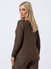 Yours Curve Brown Limited Textured Lace Long Sleeve Top - Image 3 of 5