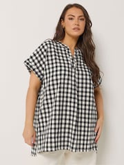 Yours Curve Black/white Overhead Half Placket Shirt - Image 1 of 5