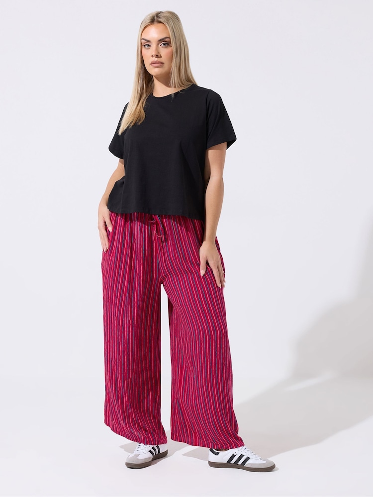 Yours Curve Green Limited Stripe Wide Leg Trousers - Image 1 of 5