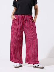 Yours Curve Green Limited Stripe Wide Leg Trousers - Image 2 of 5