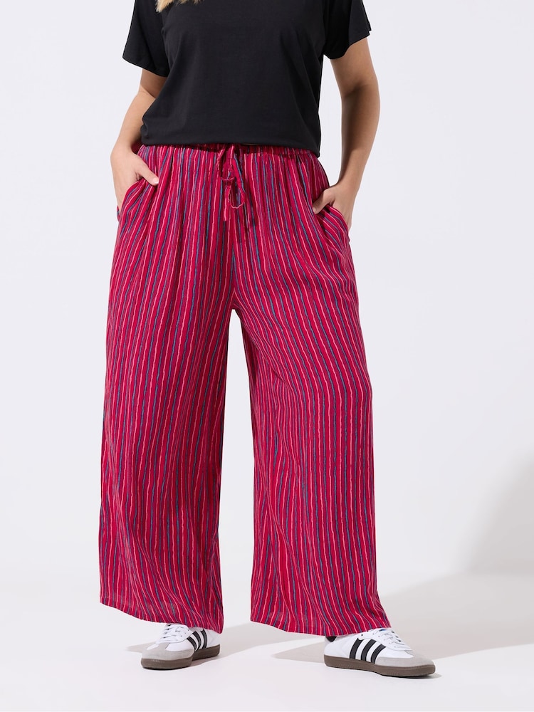 Yours Curve Green Limited Stripe Wide Leg Trousers - Image 2 of 5