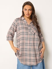 Yours Curve Pink Overhead Check Shirt - Image 1 of 5