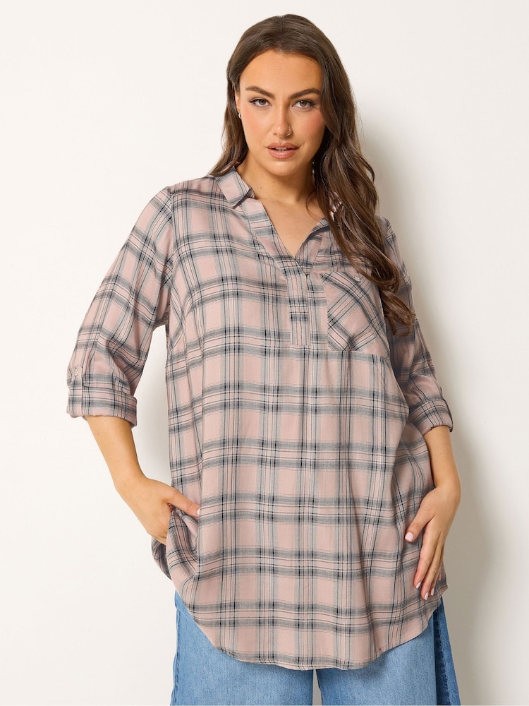 Yours Curve Pink Overhead Check Shirt - Image 1 of 5 Yours Curve Pink Overhead Check Shirt - Image 1 of 5