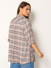 Yours Curve Pink Overhead Check Shirt - Image 3 of 5