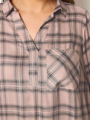 Yours Curve Pink Overhead Check Shirt - Image 4 of 5