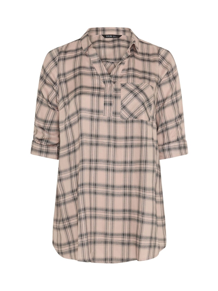 Yours Curve Pink Overhead Check Shirt - Image 5 of 5 Yours Curve Pink Overhead Check Shirt - Image 5 of 5