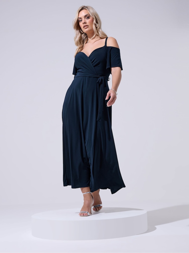 Yours Curve Blue London Cold Shoulder Maxi Dress - Image 1 of 5