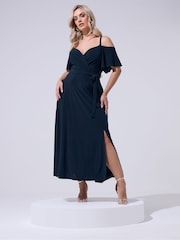 Yours Curve Blue London Cold Shoulder Maxi Dress - Image 2 of 5