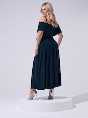 Yours Curve Blue London Cold Shoulder Maxi Dress - Image 3 of 5