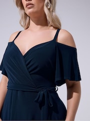 Yours Curve Blue London Cold Shoulder Maxi Dress - Image 4 of 5