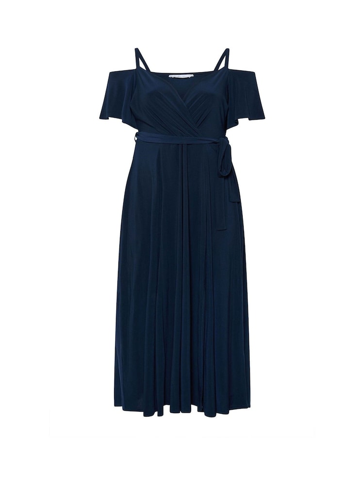 Yours Curve Blue London Cold Shoulder Maxi Dress - Image 5 of 5