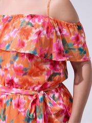 Yours Curve Orange London Floral Metallic Cold Shoulder Maxi Dress - Image 4 of 5