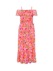 Yours Curve Orange London Floral Metallic Cold Shoulder Maxi Dress - Image 5 of 5