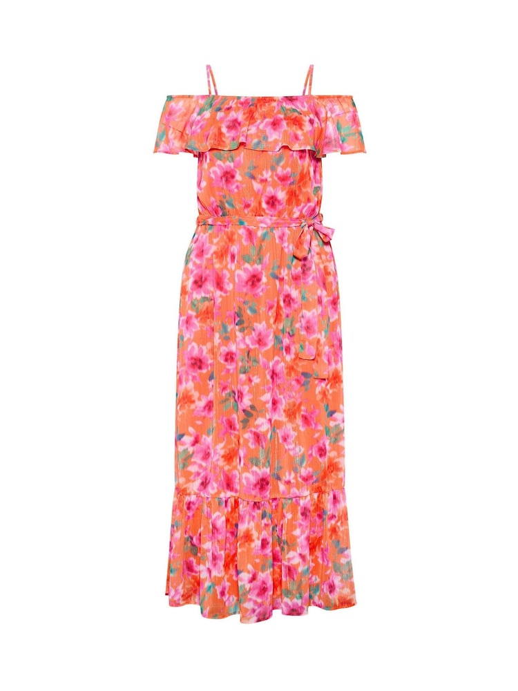 Yours Curve Orange London Floral Metallic Cold Shoulder Maxi Dress - Image 5 of 5