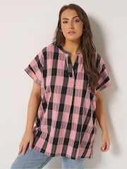 Yours Curve Coral Pink Overhead Half Placket Shirt - Image 1 of 5