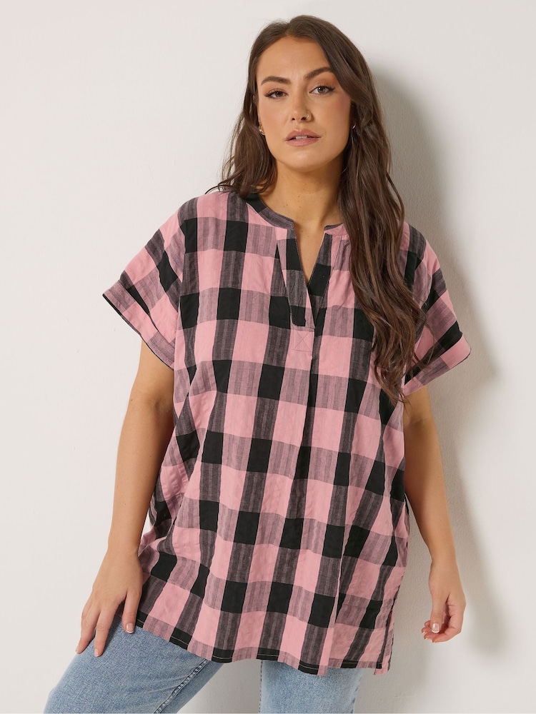 Yours Curve Coral Pink Overhead Half Placket Shirt - Image 1 of 5 Yours Curve Coral Pink Overhead Half Placket Shirt - Image 1 of 5