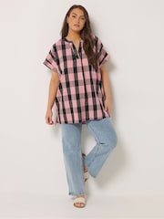 Yours Curve Coral Pink Overhead Half Placket Shirt - Image 2 of 5