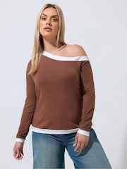 Yours Curve Brown Limited Contrast Shoulder Top - Image 1 of 5