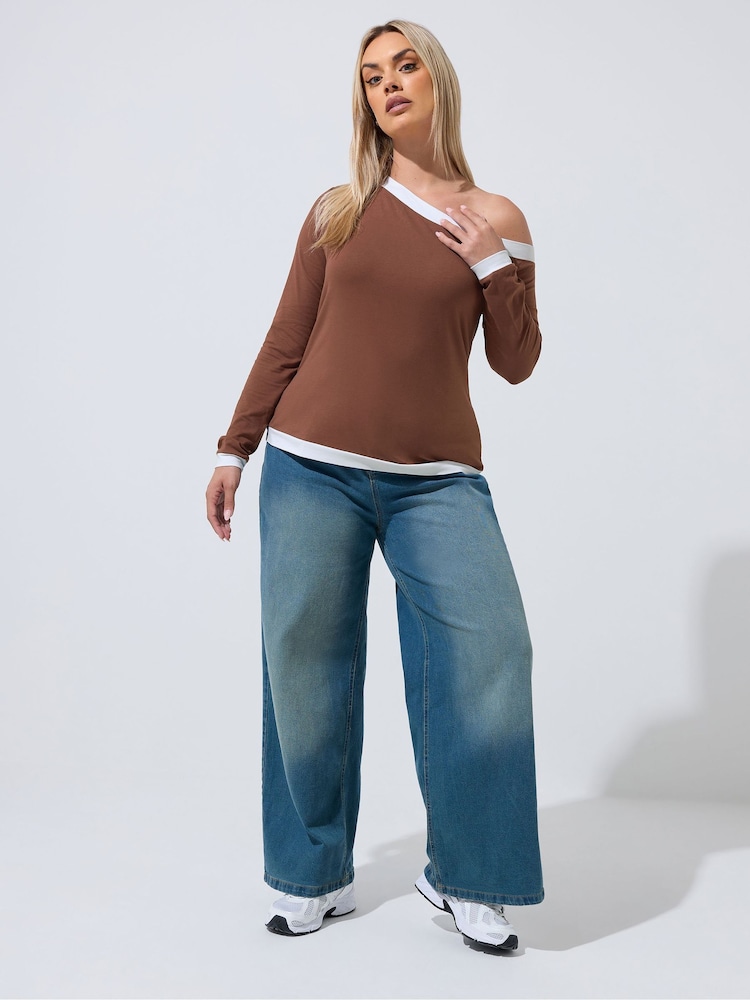 Yours Curve Brown Limited Contrast Shoulder Top - Image 2 of 5 Yours Curve Brown Limited Contrast Shoulder Top - Image 2 of 5