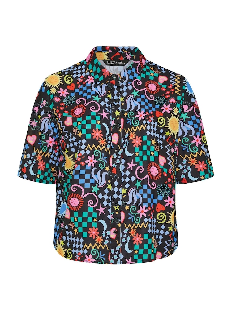 Yours Curve Black Limited Mixed Print Shirt - Image 5 of 5