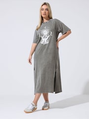 Yours Curve Grey Limited Mystic Acid Wash Maxi Dress - Image 1 of 4
